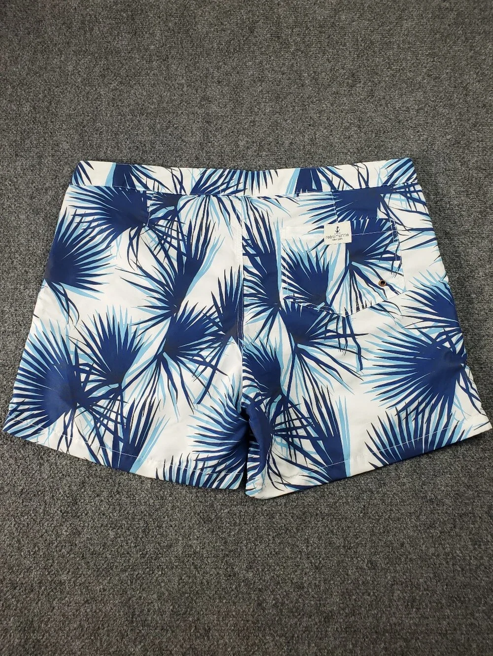 Retromarine New York Swim Trunks Mens 38 Tropical Hawaiian Print Blue White